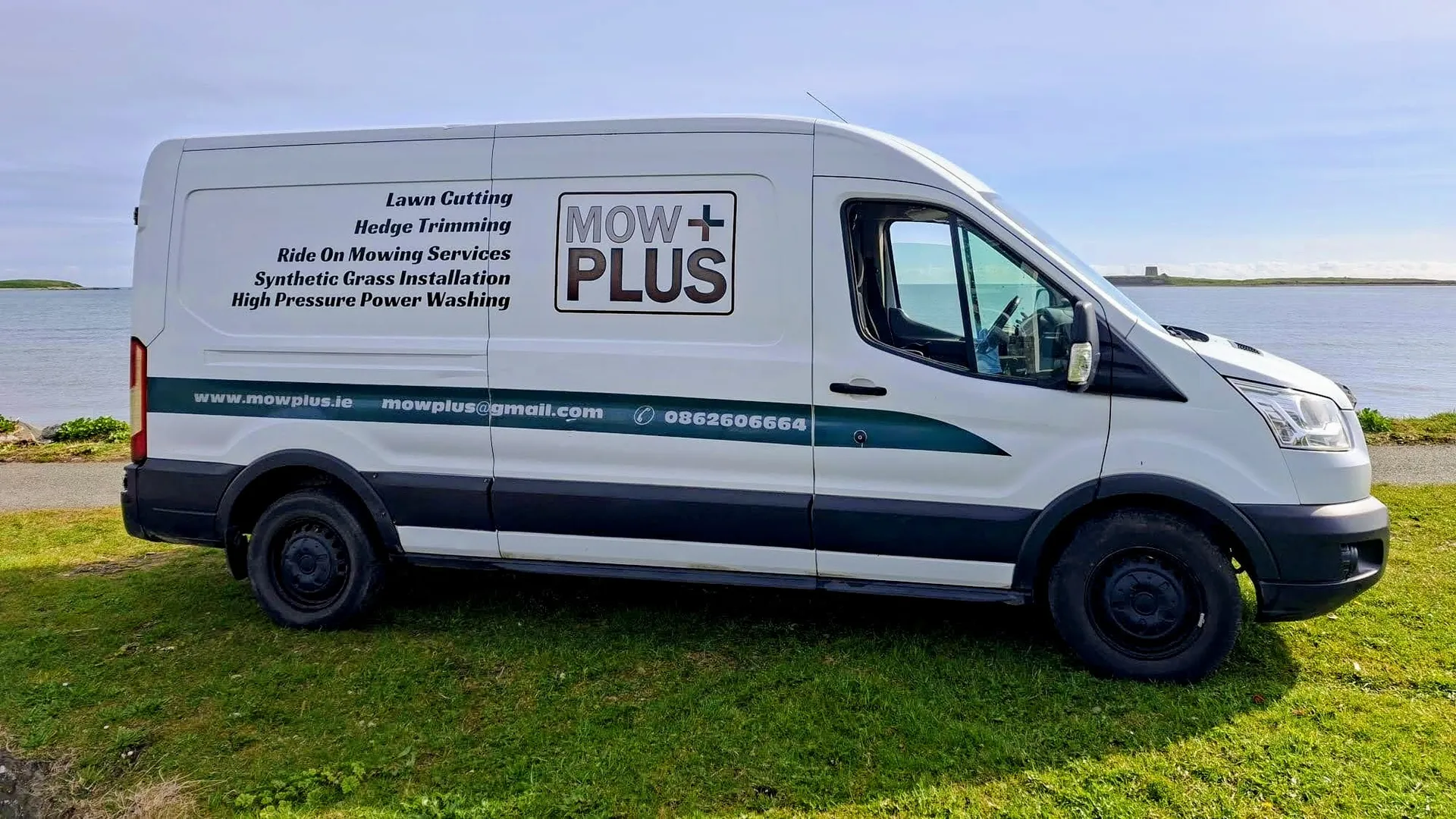 Mow Plus van parked on Red Island in Skerries, North County Dublin